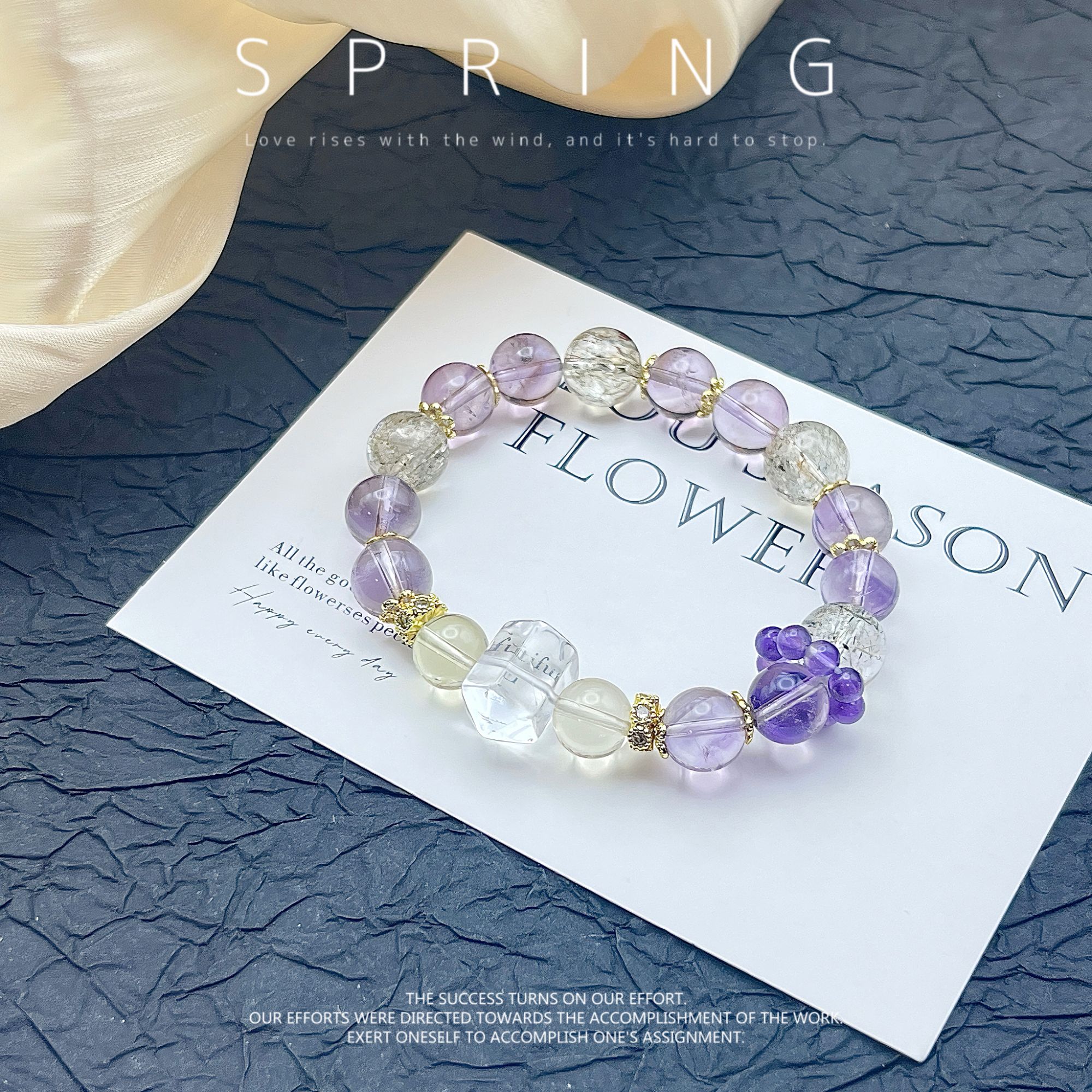 天然 卡9-10 巴西紫水晶 黑金超七 柠檬黄 白水六角柱 跑环 手串