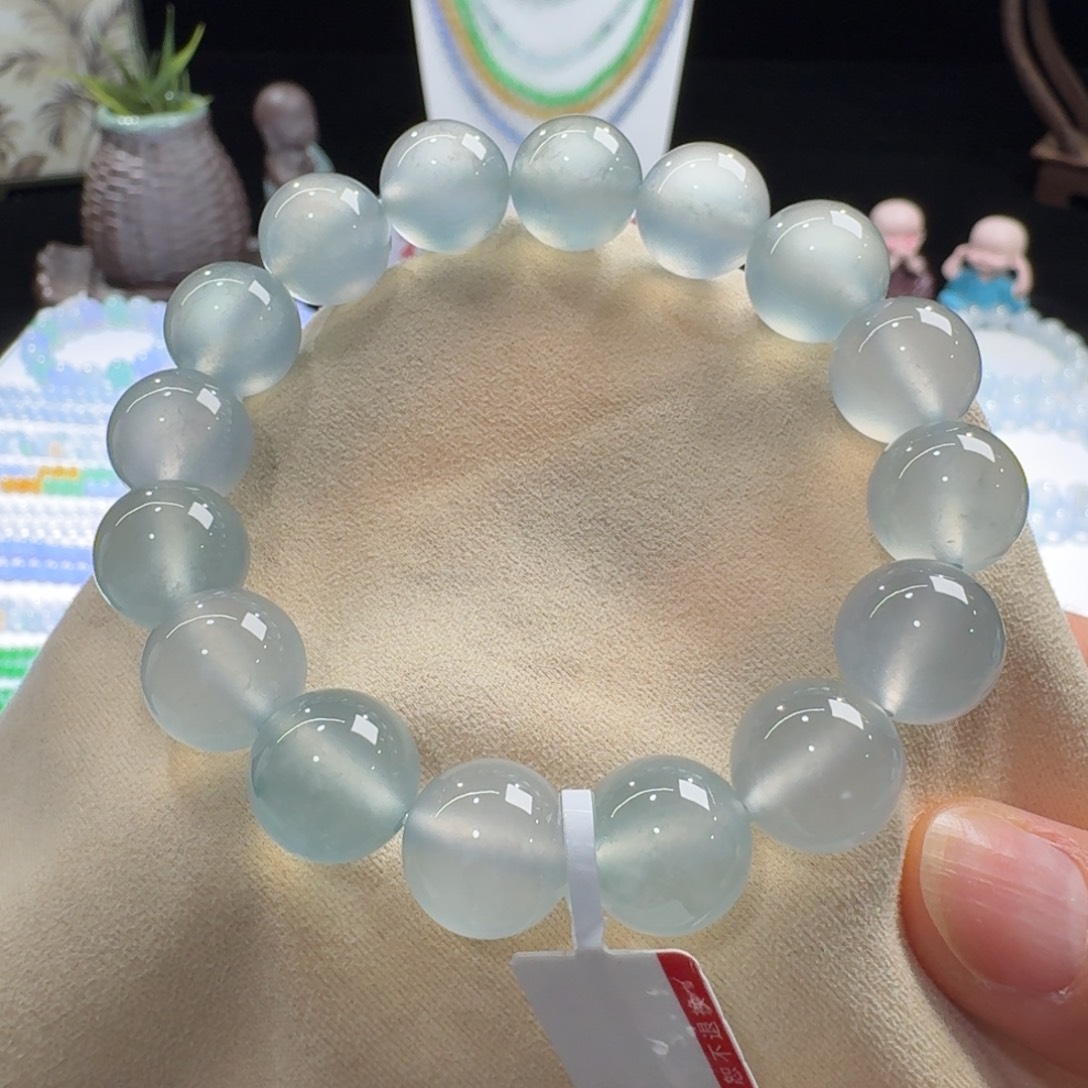 翡翠未镶嵌手链炸光！玻璃钢蓝钢单圈12.3mm