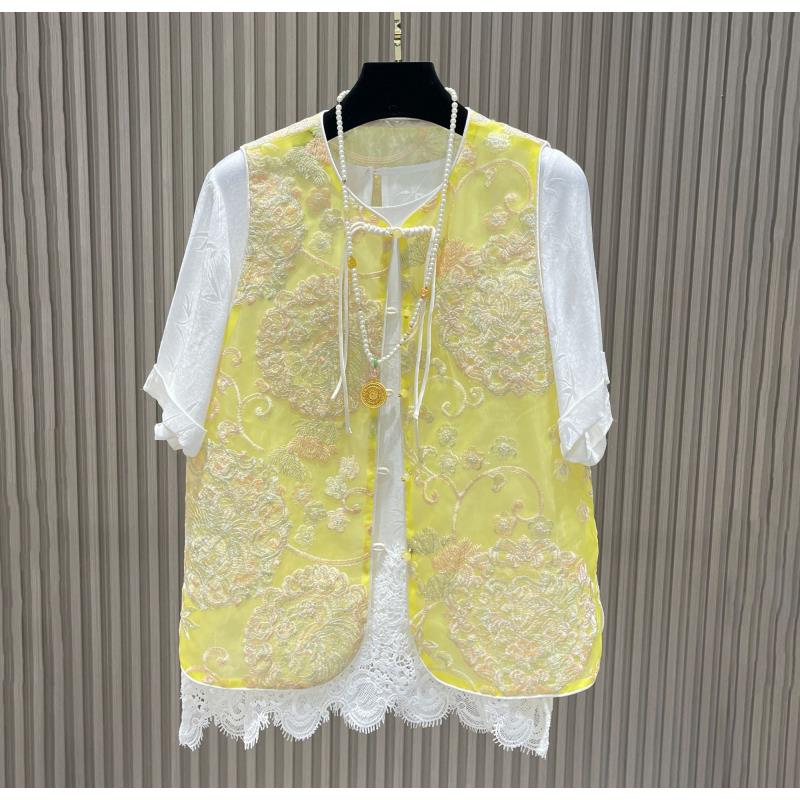 【明亮黄】马甲唐装马夹中国风提花绣花上衣复古民族风