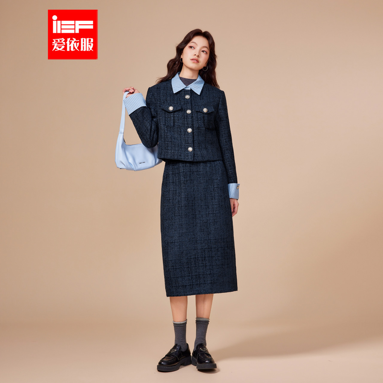IEF/爱依服2025新款冬季气质女人味时尚加厚加棉上下套裙套装