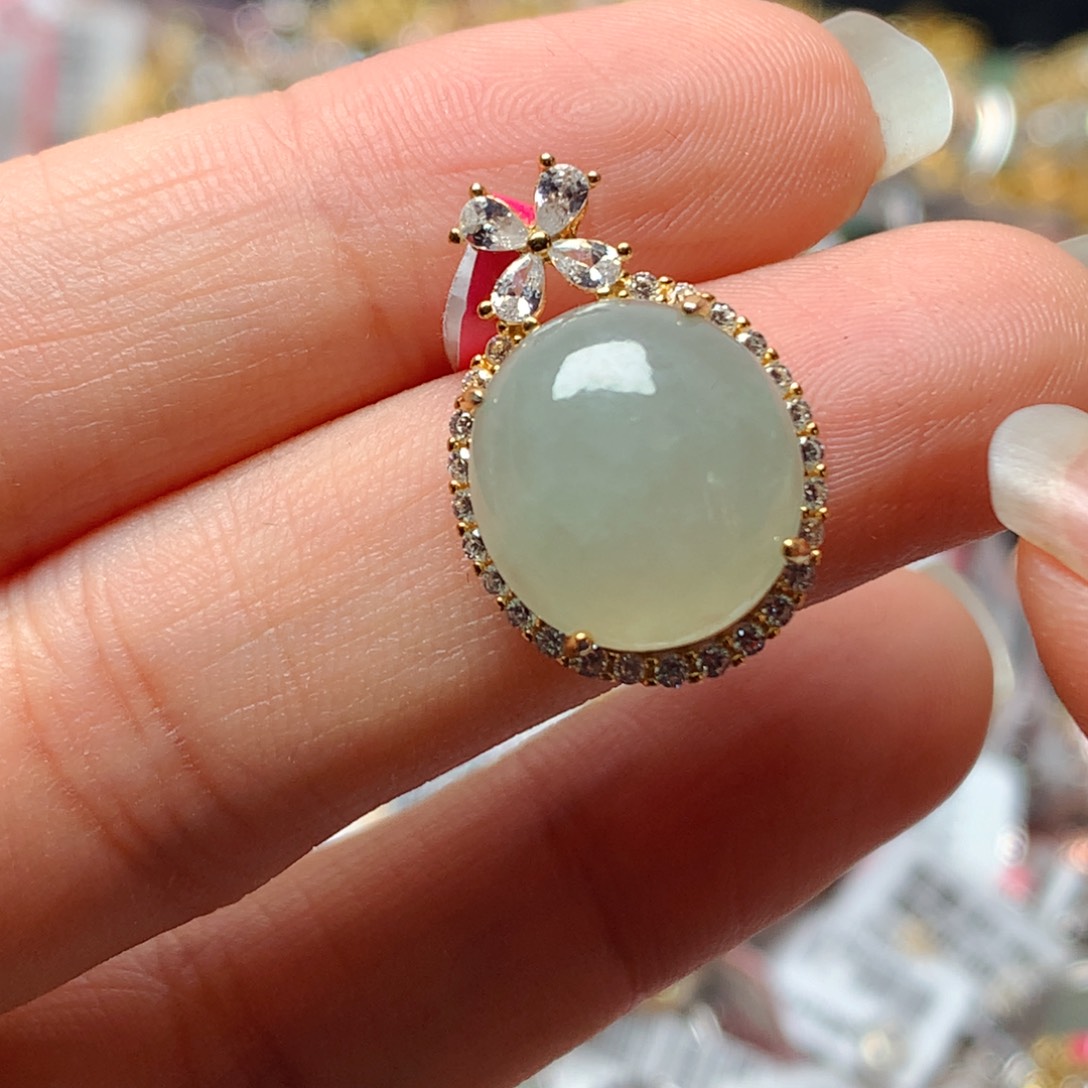 翡翠戒指银S925镶嵌天然翡翠吊坠