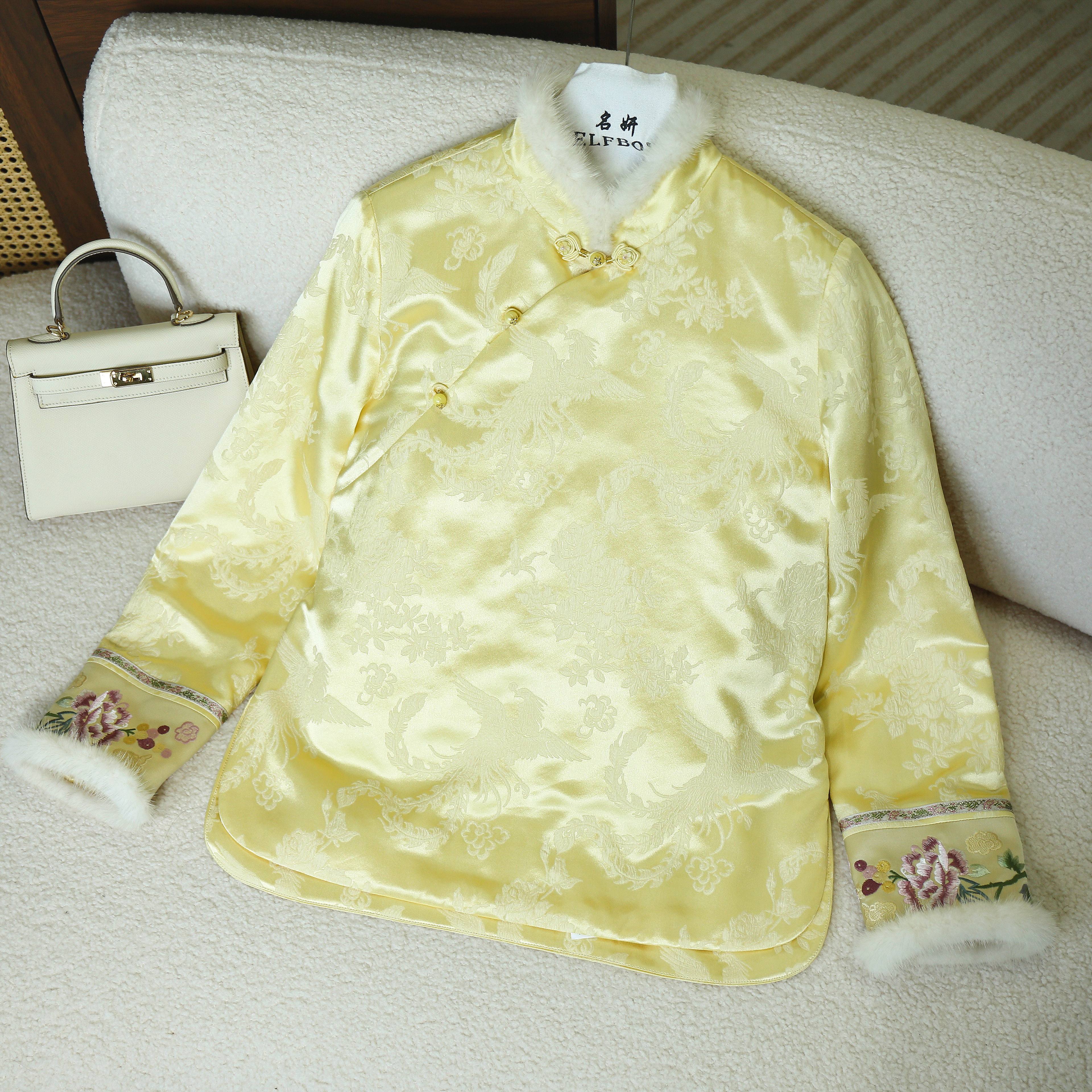 《国色天香》2025新款桑蚕丝冠乐绉手推绣加棉衬衣6688