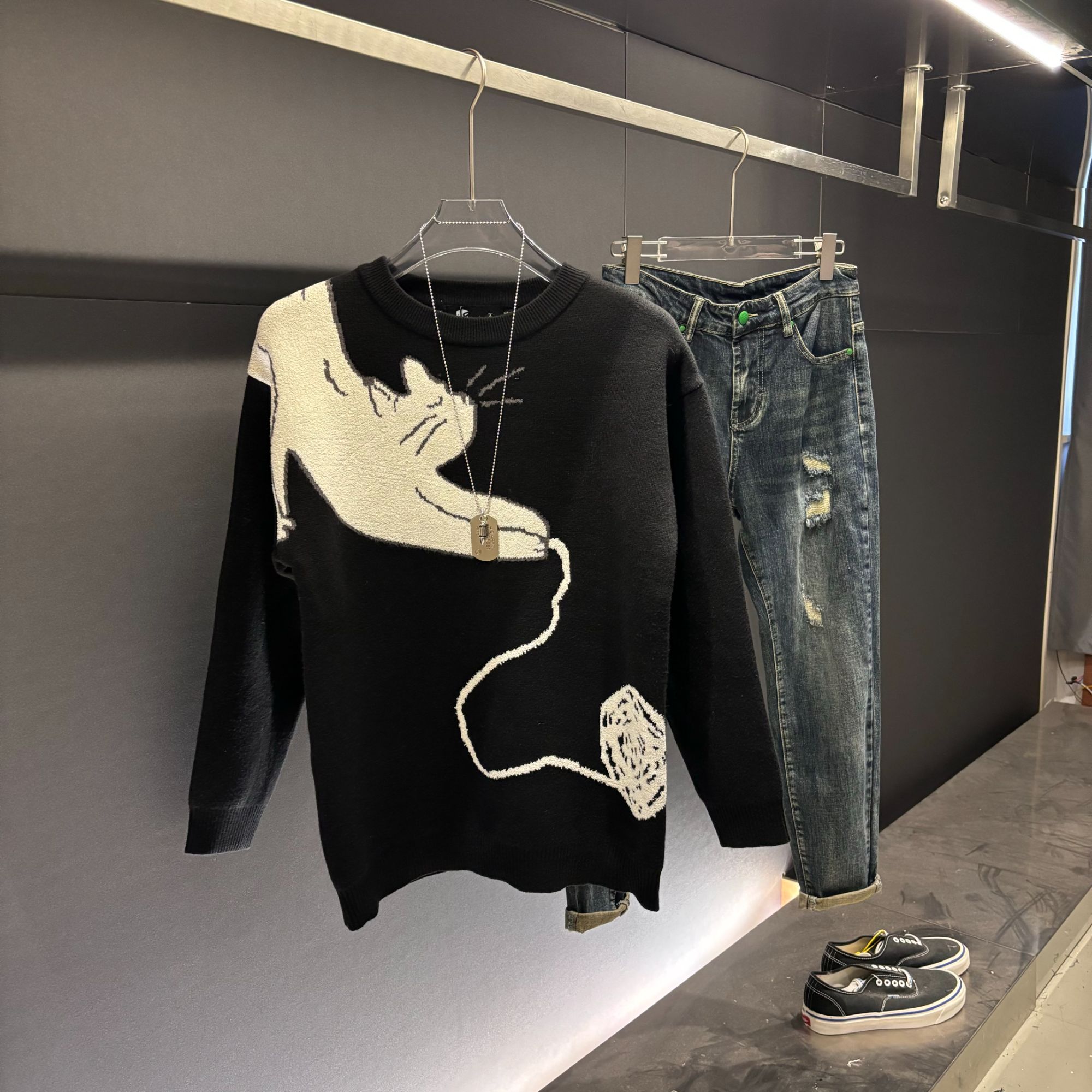 冬季男士休闲宽松潮流圆领针织毛衣