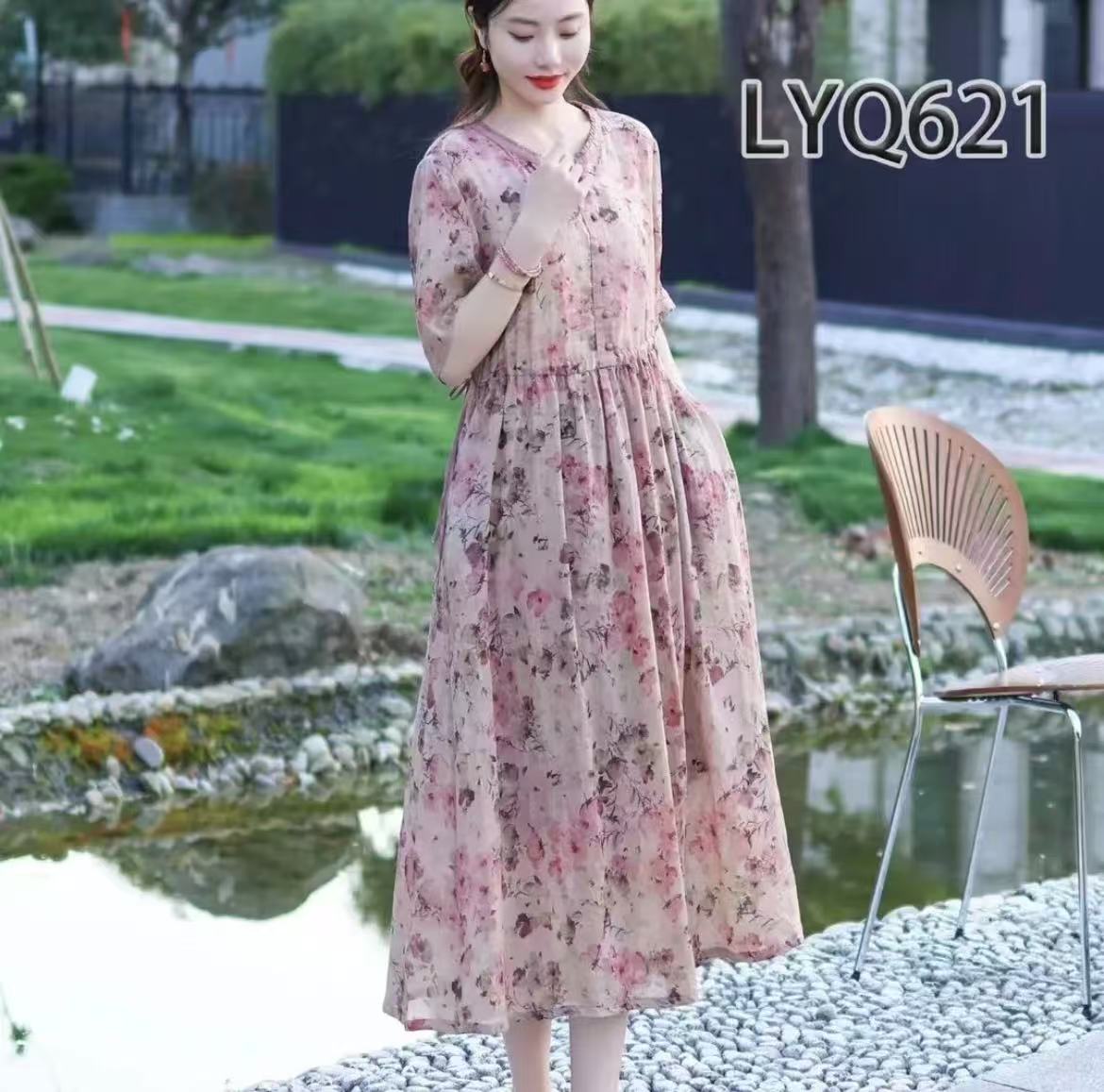 文艺复古苎麻印花连衣裙合集 01