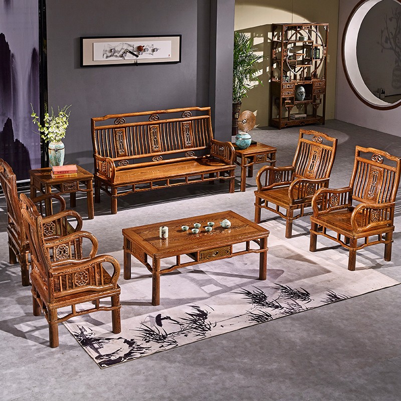 明式沙发 鸡翅木沙发五件套组合古典家用客厅实木沙发红木家具