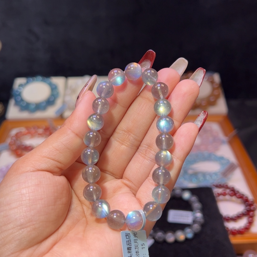 月光石手串未镶嵌果*灰月光9.2m m