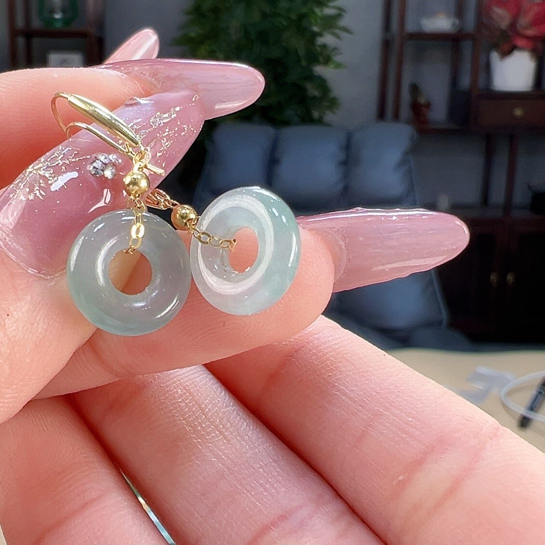 翡翠耳饰18K金镶嵌耳环42