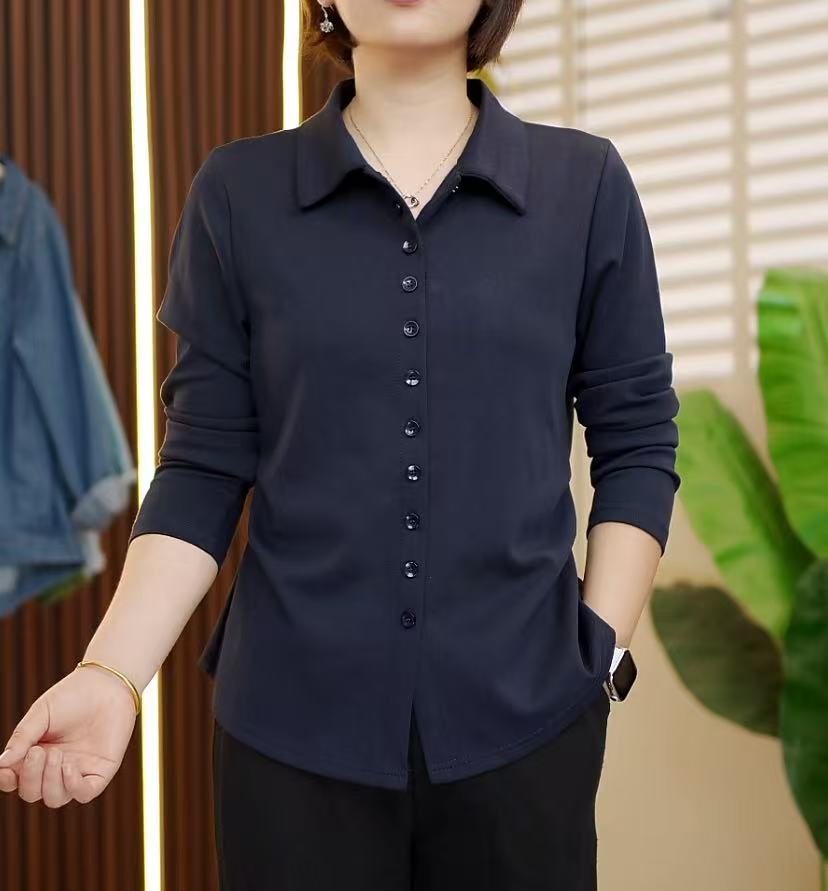 2025秋季新款纯色翻领衬衫时尚百搭气质上衣女