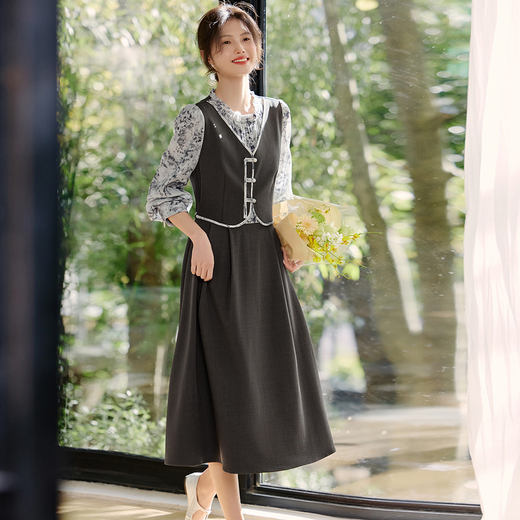 1.15早预告款春季新款高腰显瘦碎花拼接新中式气质连衣裙 WWW3251