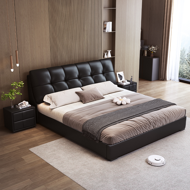 意式轻奢现代大床皮床现代简约主卧双人床家用高端婚床储物皮床