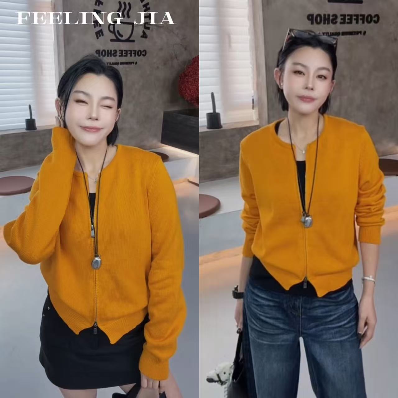 菲林家FL C158【焦点开衫】 设计感百搭双拉链毛衣