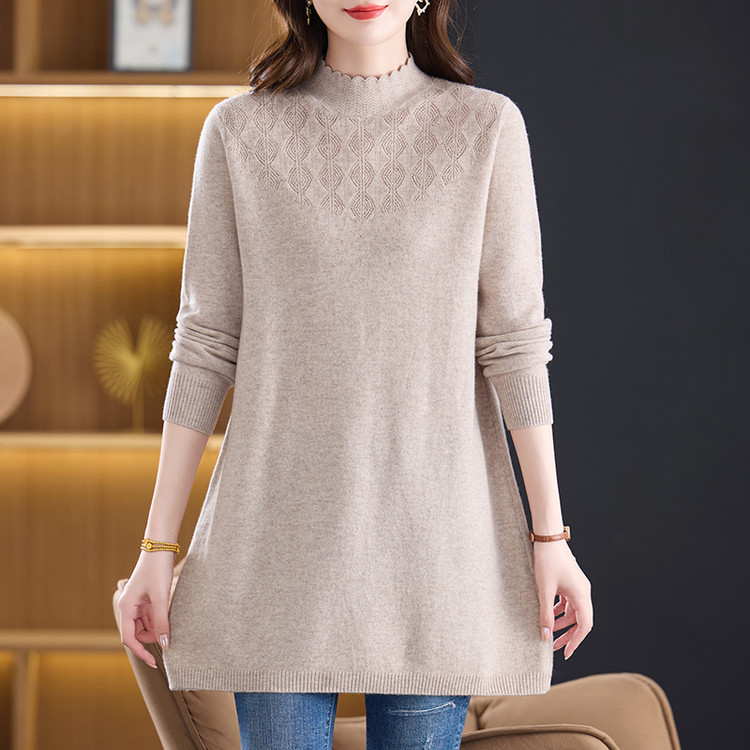 100羊毛衫厚款薄款中长款中老年女装加厚时尚厚度长袖衫大码春秋