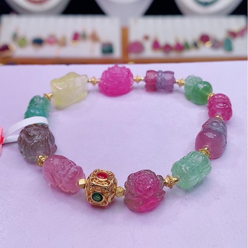 【闪购商品】碧玺手链18K金镶嵌碧玺手链