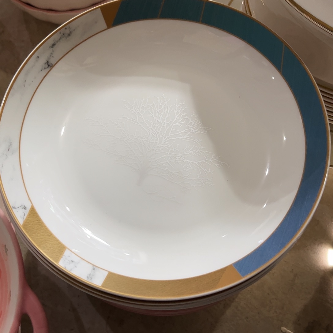 瓷片八寸深盘六个微瑕