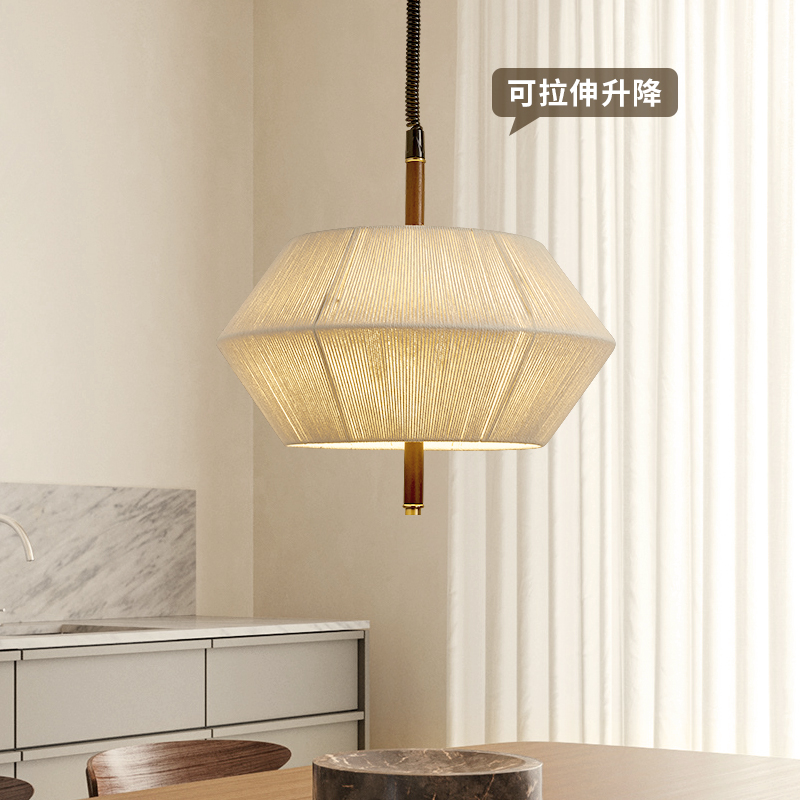 新款中古风餐厅吊灯升降功能侘寂风单头现代简约饭厅升降悬停灯