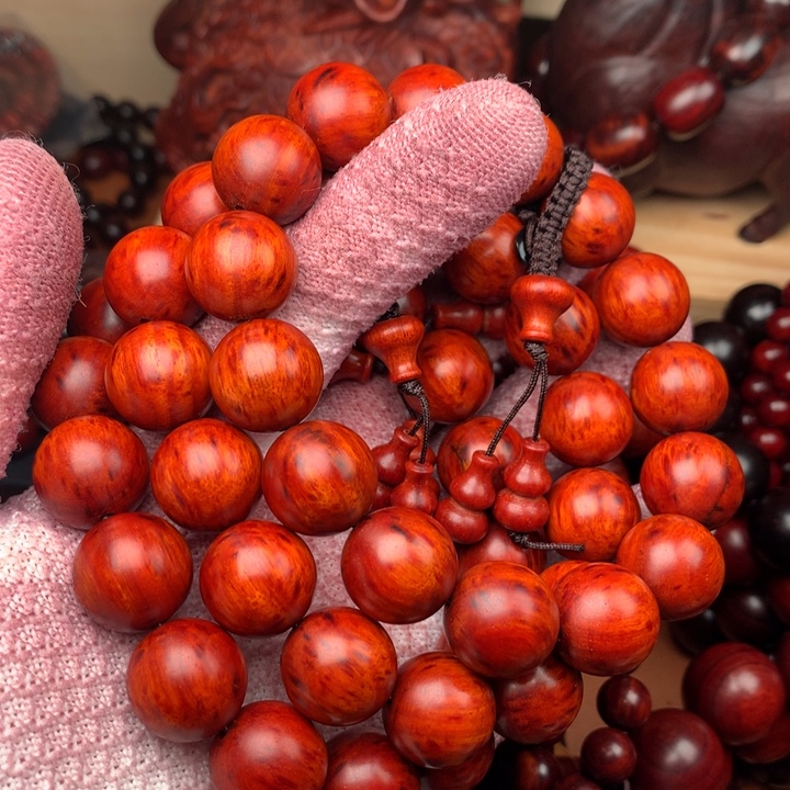 染料紫檀（血檀）手串/手链1.5镇店泥芝麻花火焰纹特色