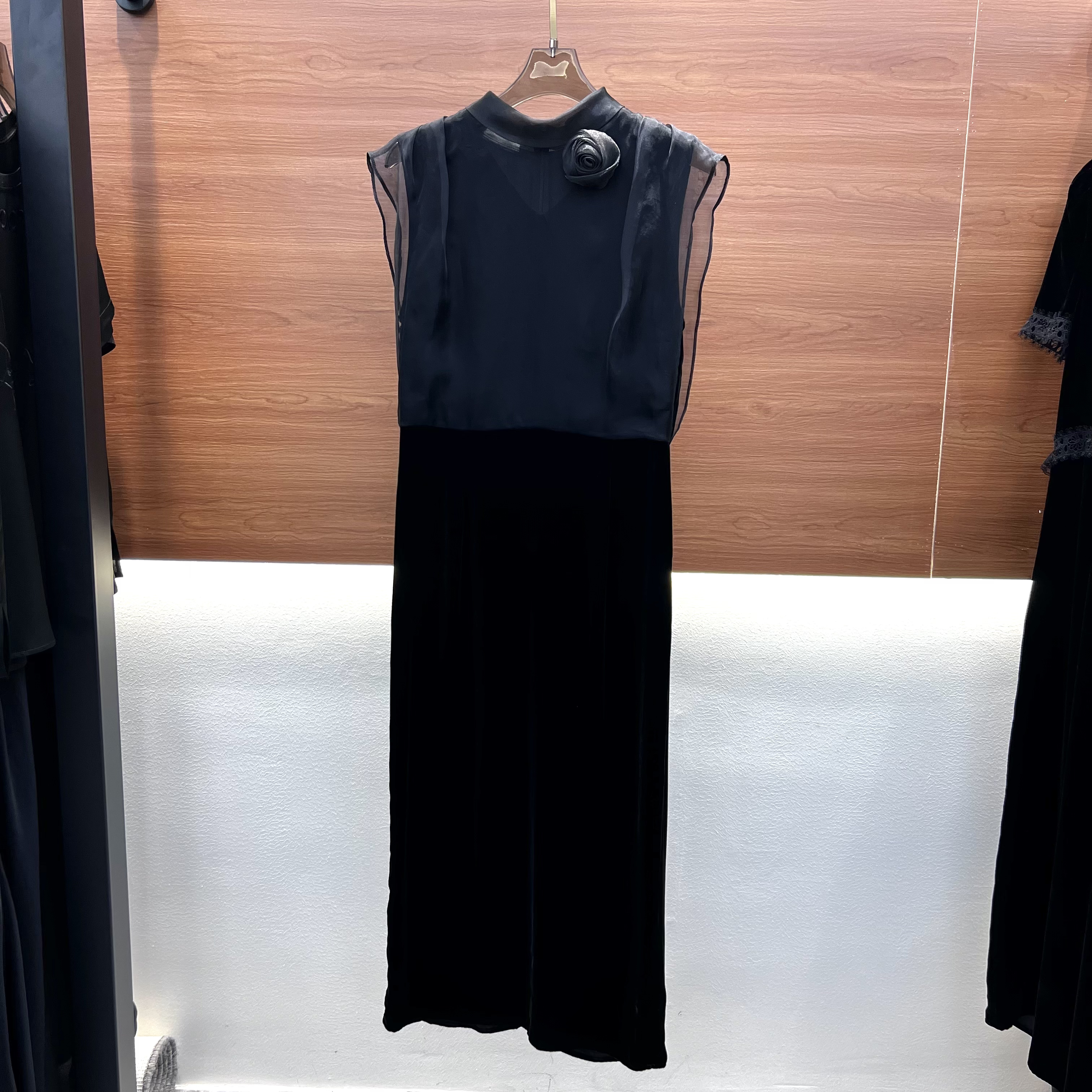 【南油高定】圆领真丝丝绒连衣裙气质黑色女士夏季百搭5100