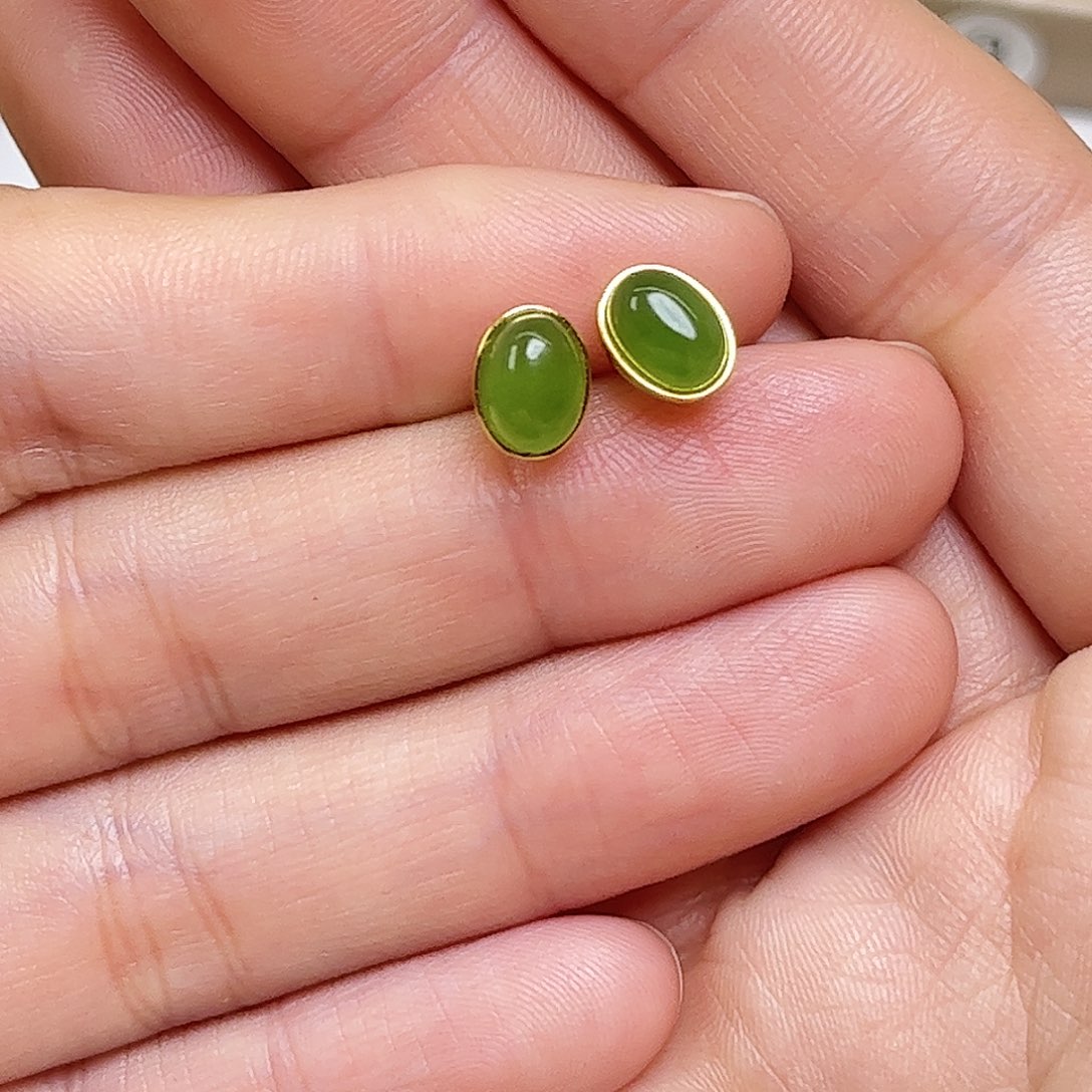 和田玉银S925镶嵌耳饰