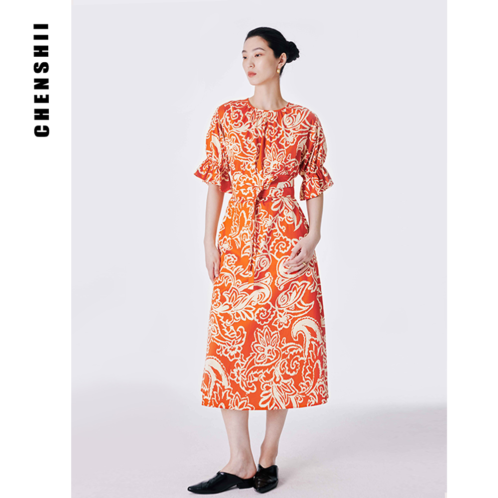 【CHENSHII 辰时】圆领束腰荷叶袖连衣裙CS1S03L037