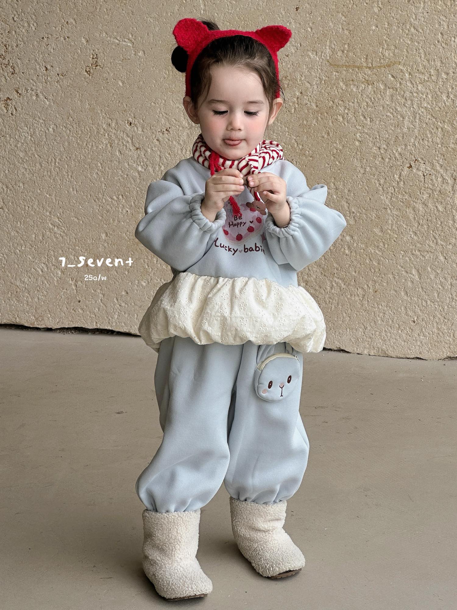 7-seven冬季可爱一体绒卫衣卫裤套装