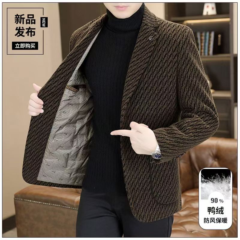 【90白鸭绒羽绒毛呢】外套男士秋冬季新款西装羽绒内里休闲西服男装