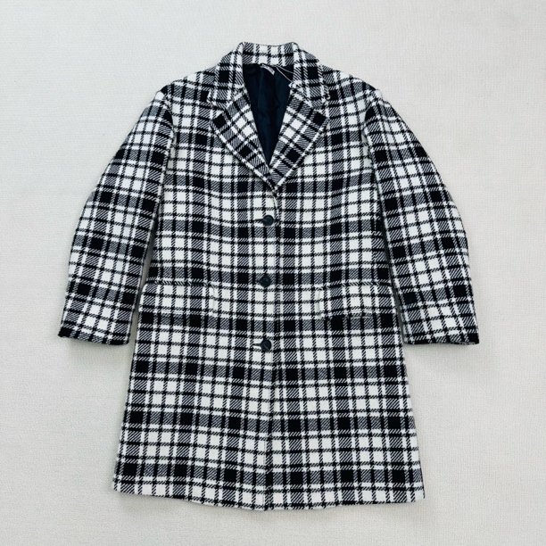 99新 MIU MIU/缪缪 长款格纹羊毛大衣/36码/WL1756