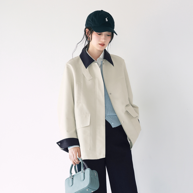 伊芙丽撞色日系短款风衣女装25秋季韩版简约设计感外套1G2960261
