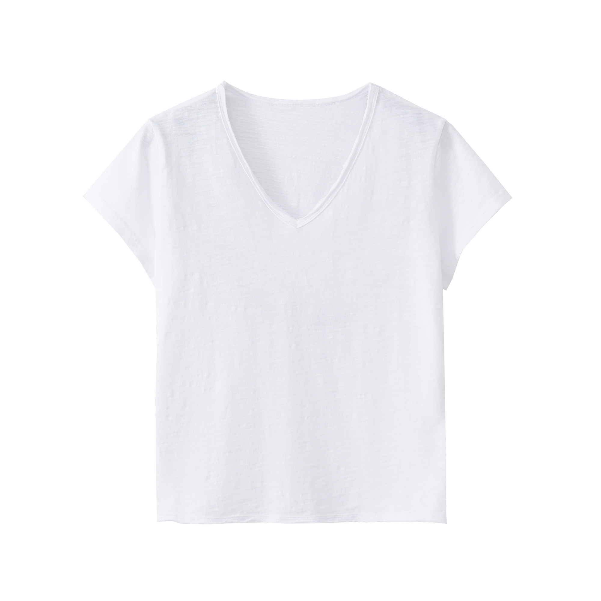 【极简主义深 V】竹节棉 慵懒风 水洗卷边 短袖- 73958