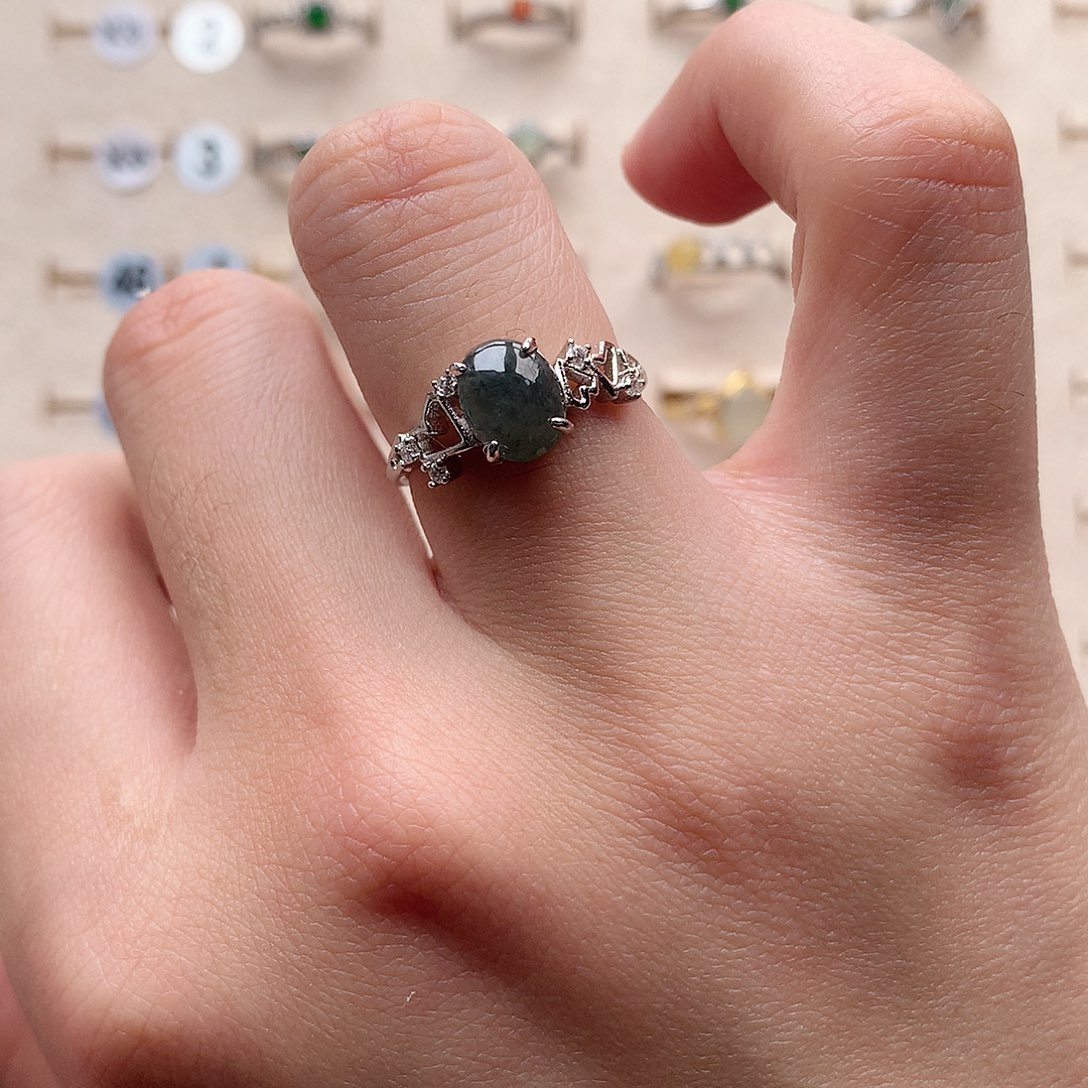 翡翠戒指银S925镶嵌0066