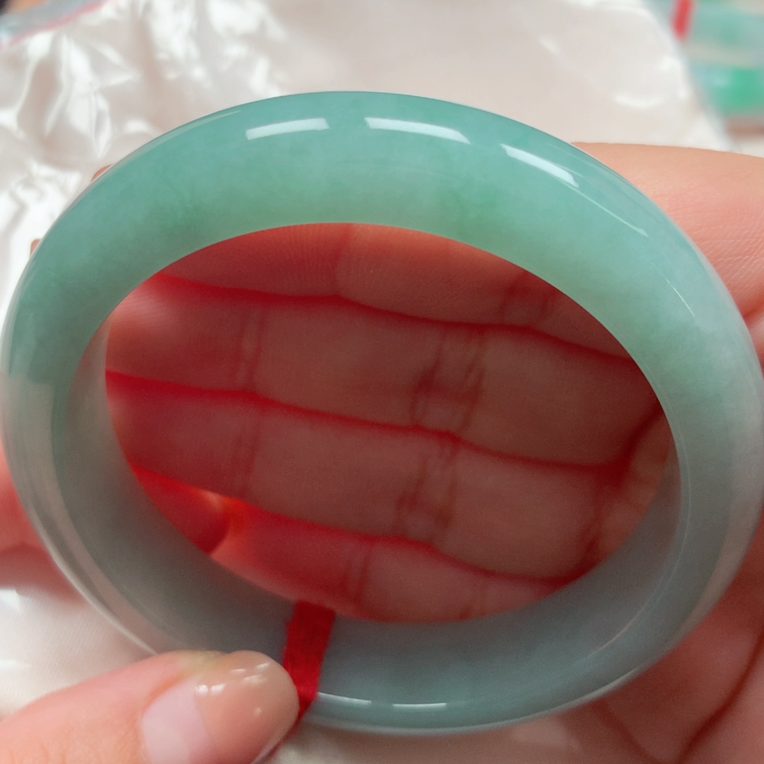 翡翠未镶嵌手镯36湖蓝绿 满色完美