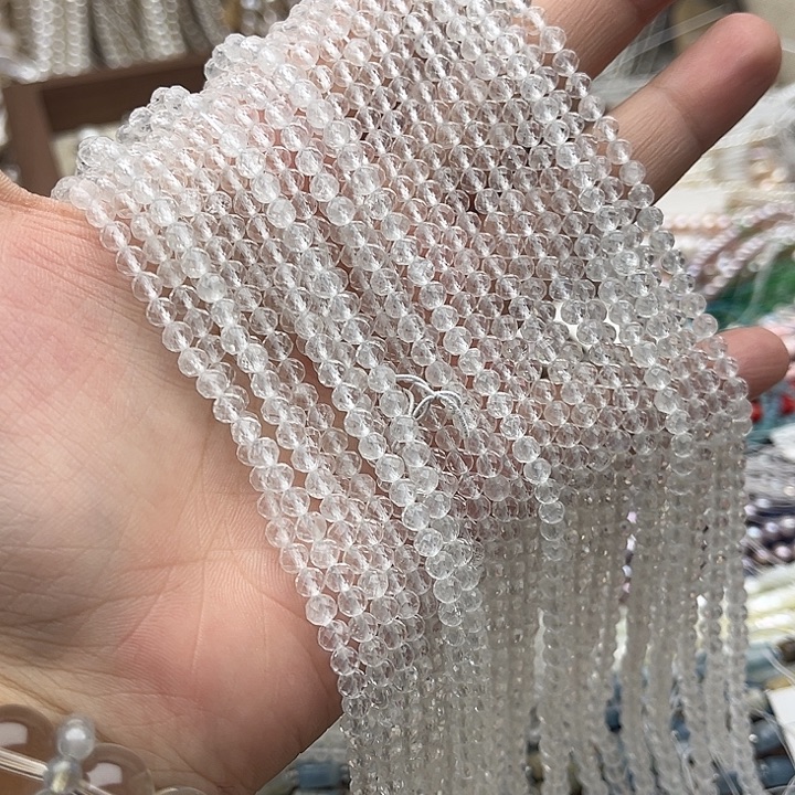 玛瑙/玉髓未镶嵌珠宝半成品一条4mm左右白水晶刻面