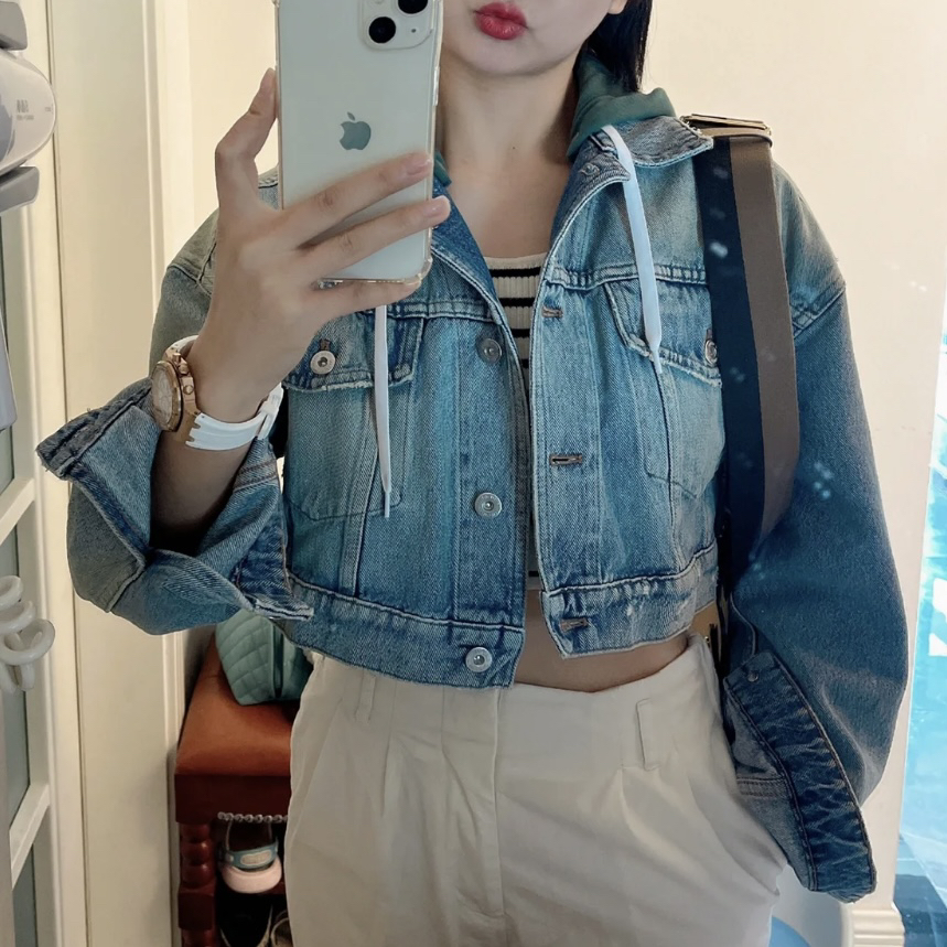 99新 MIU MIU/缪缪 D500776/刺绣重工少女牛仔外套/38码