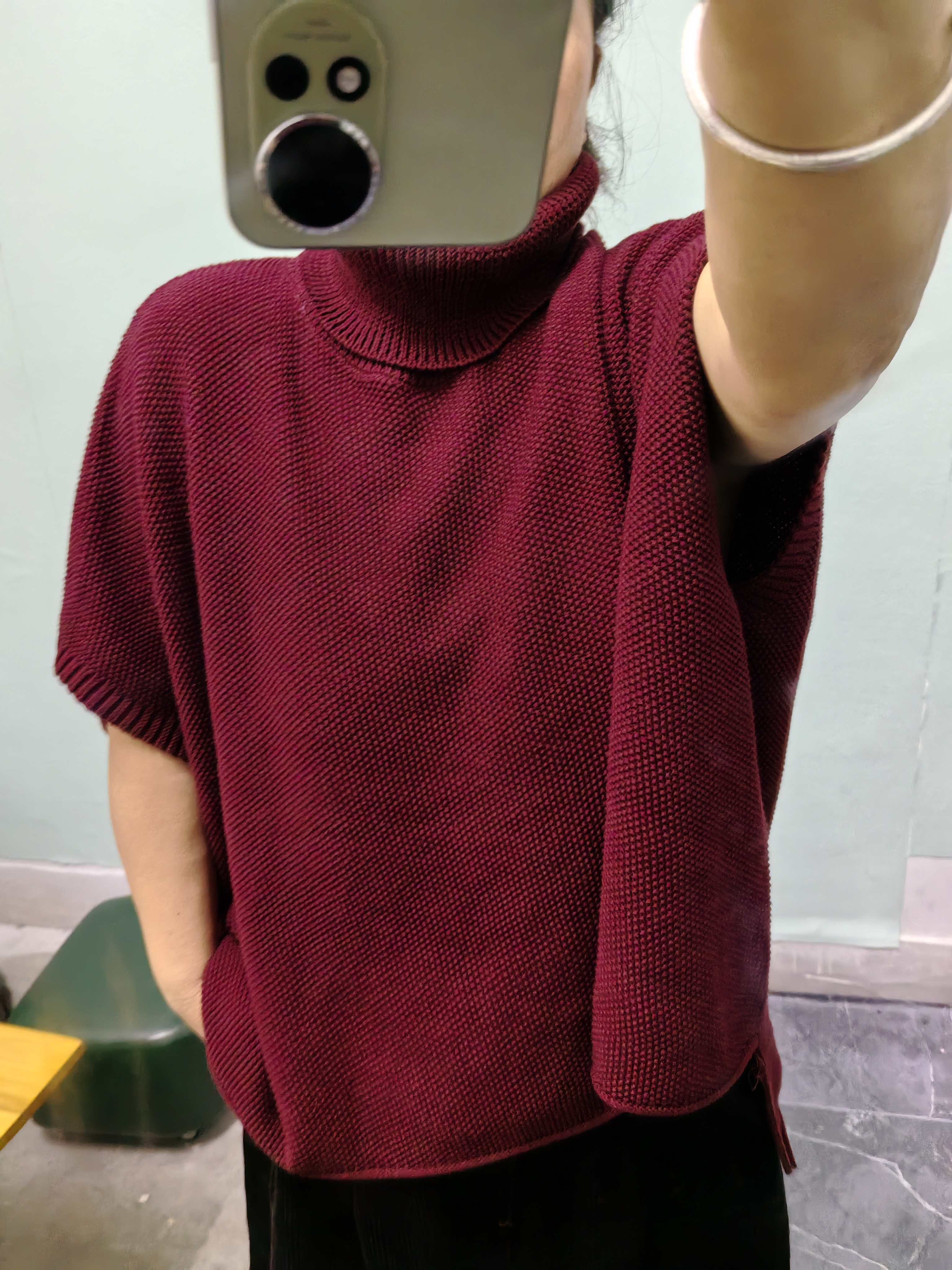 针织套头厚款短袖毛针织衫百搭高领（衣长62胸围180）