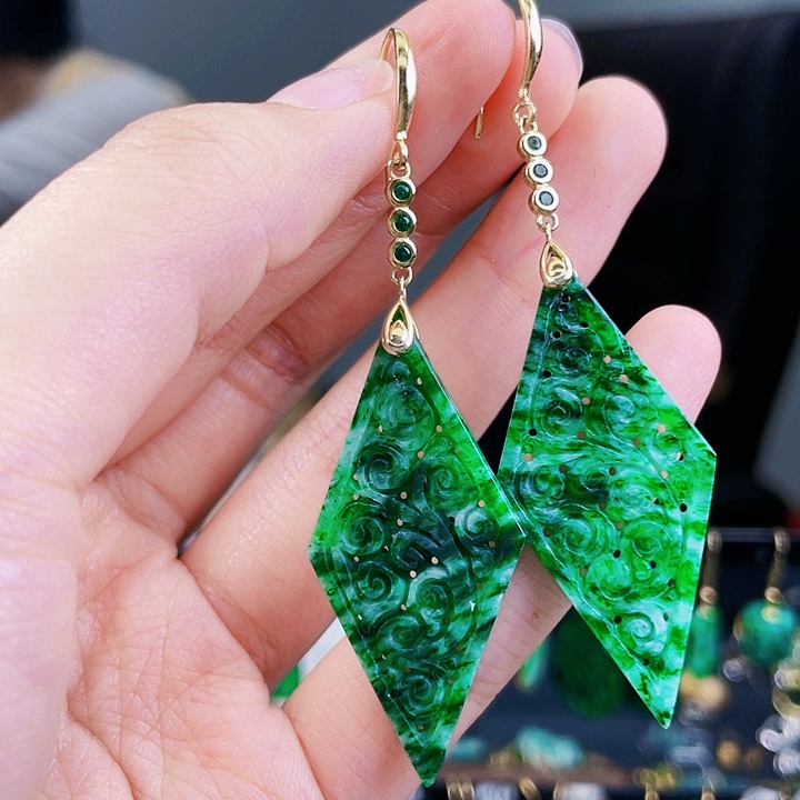 翡翠耳饰银S925镶嵌饰品