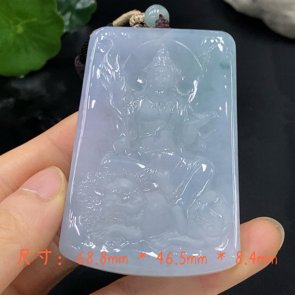 缅甸翡翠A货文殊菩萨挂件