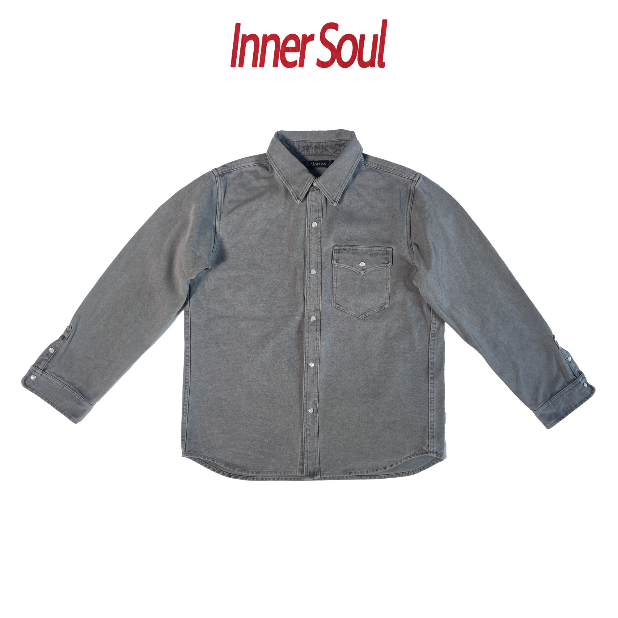 InnerSoul高定纯色男士复古做旧长袖工装衬衫加绒衬衣休闲秋冬