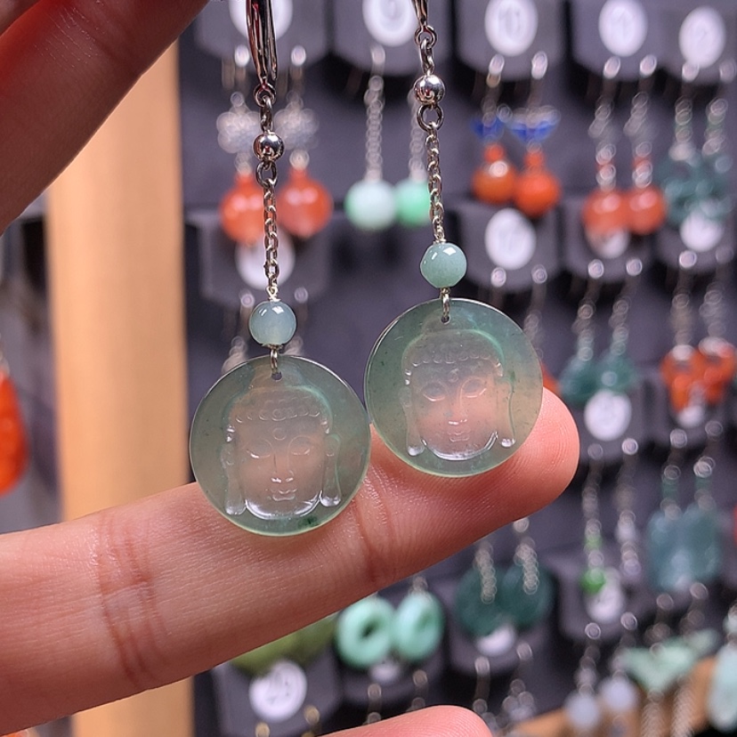 【闪购商品】翡翠耳饰银S925镶嵌满意