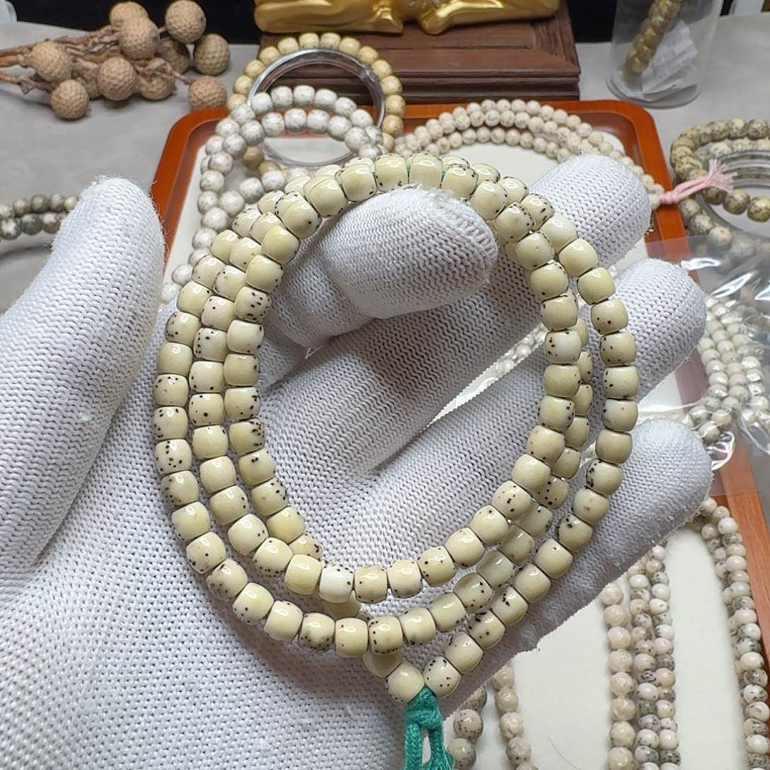 你***…星月菩提手串石玉料6/5鼓珠无月瓷白通体留白细星多圈