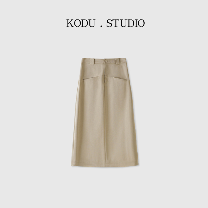 【刻度KODU】HN-5104夏款简约A字版休闲隐形口袋开叉半身裙