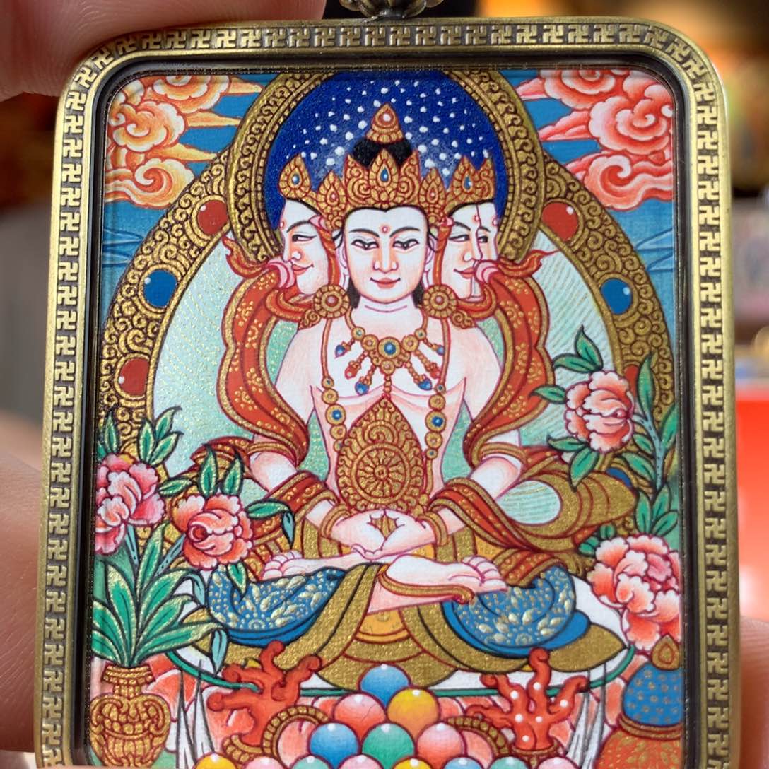 吊坠热贡纯手绘唐卡大日作品