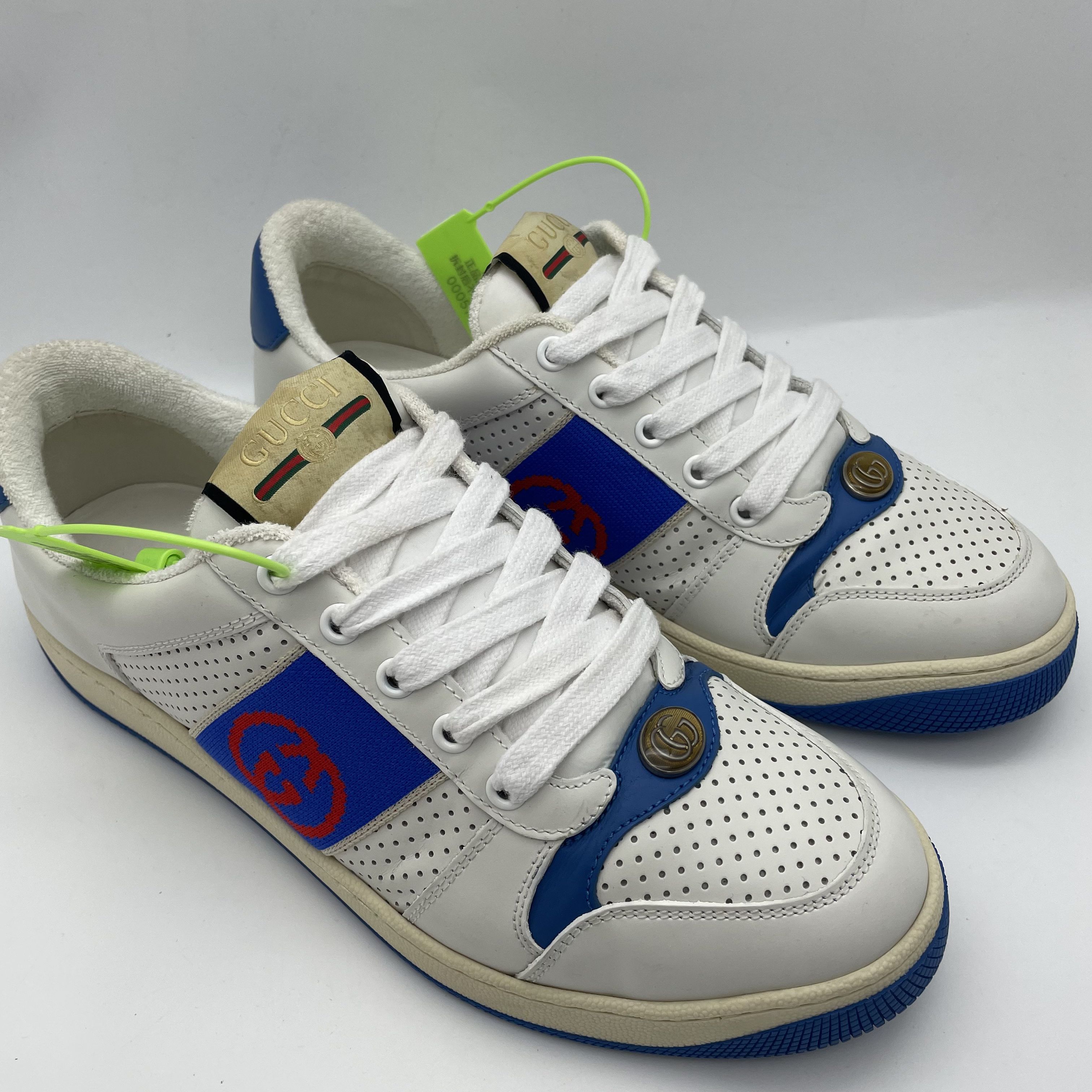 95新 GUCCI/古驰 40.5欧码/白蓝拼接网面休闲脏脏鞋