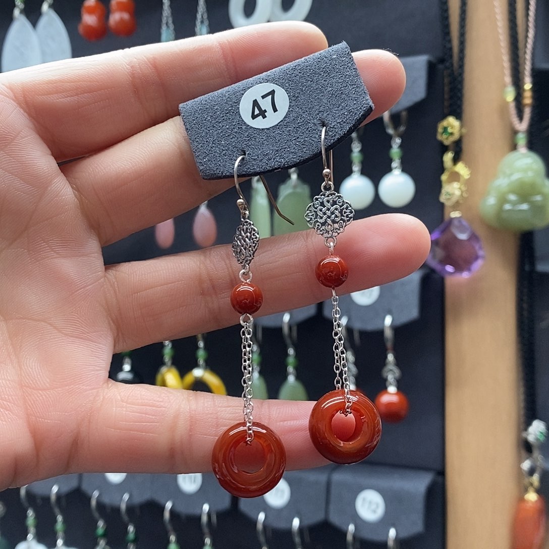 越***！玛瑙/玉髓银S925镶嵌耳坠