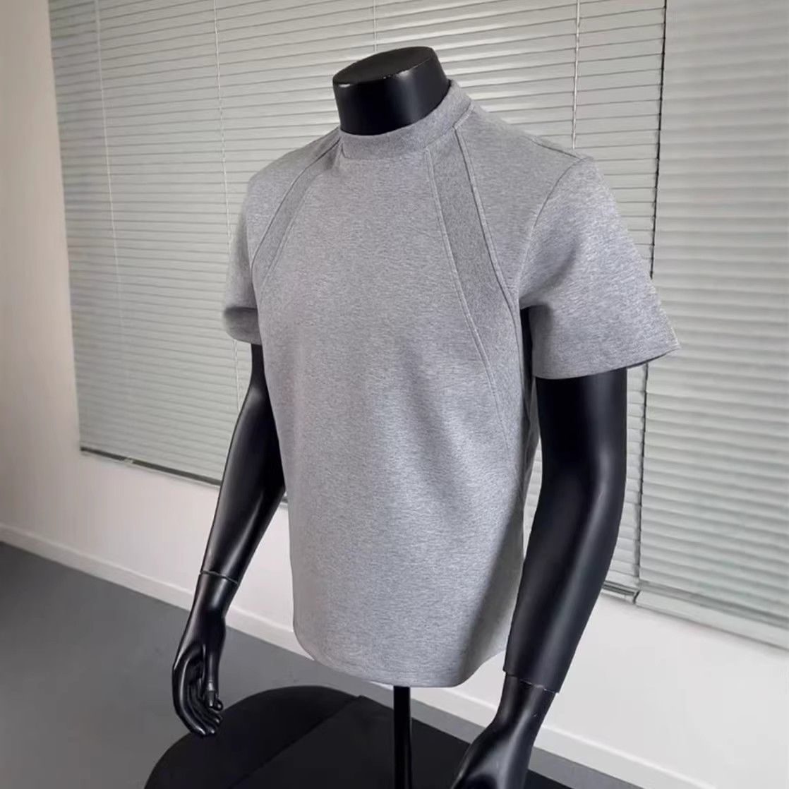 夏季新款重磅正肩T恤空气层太空棉拼接美式硬挺短袖男boxy版型潮