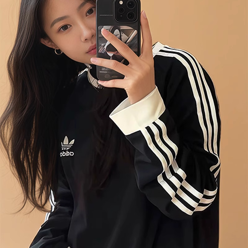 阿迪达斯三叶草运动长袖jennie/马思纯同款T恤男女装夏季打底衫 