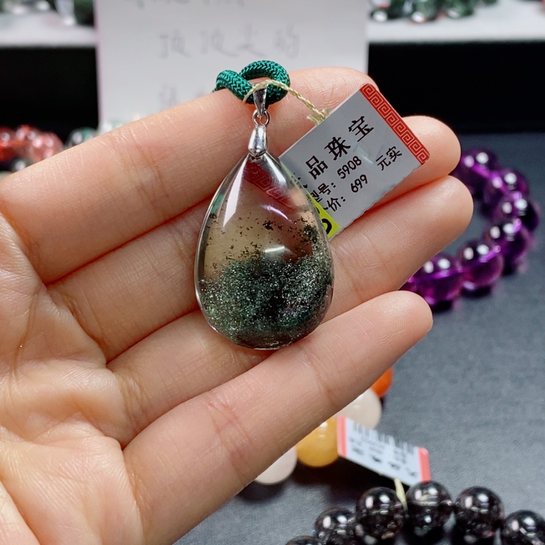 水晶银S925镶嵌颈饰绿幽灵5908