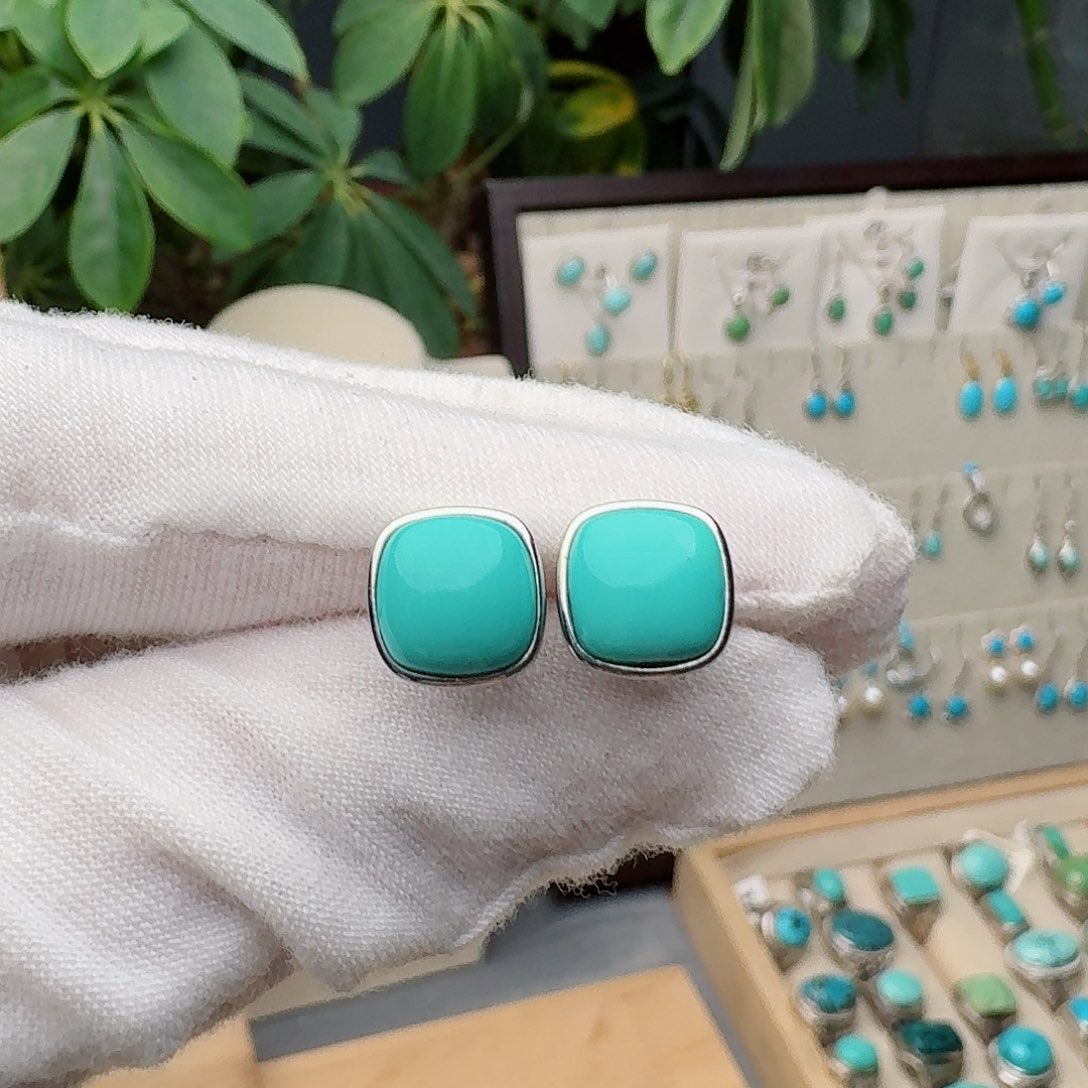 绿松石银S925镶嵌耳饰耳钉