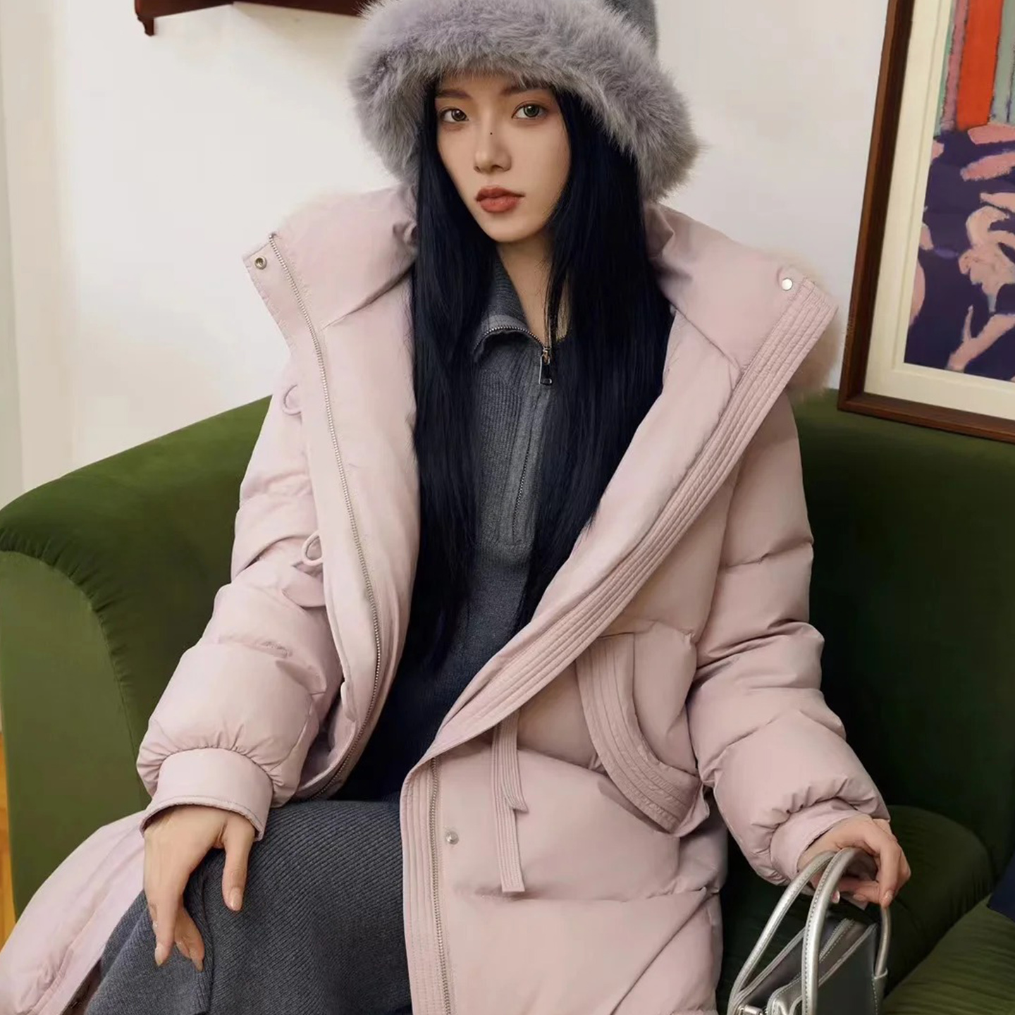 【M美】半拉链洋气显瘦针织连衣裙2025冬季新款撤柜女装