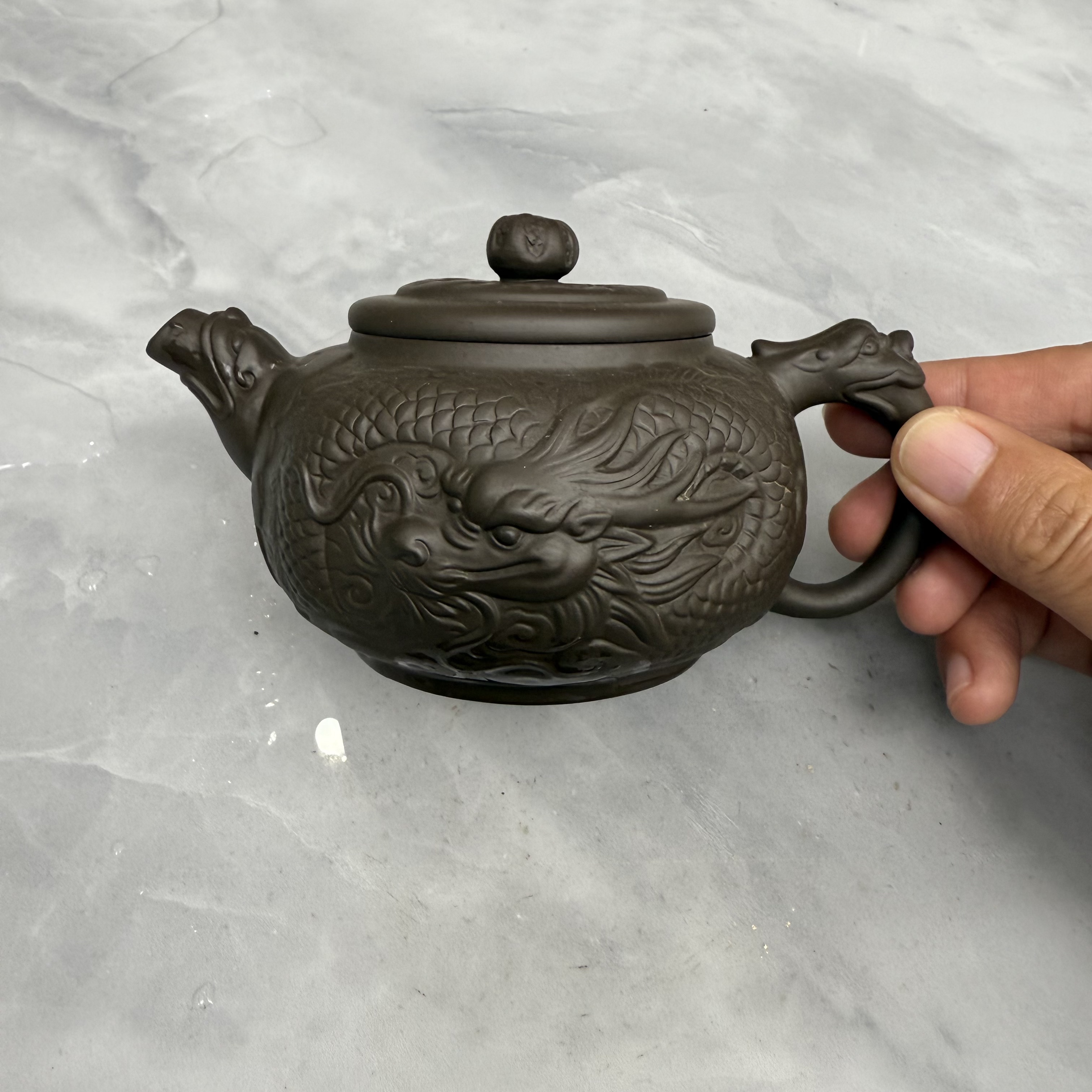 深井老紫泥龙腾四海浮雕工艺龙壶V2
