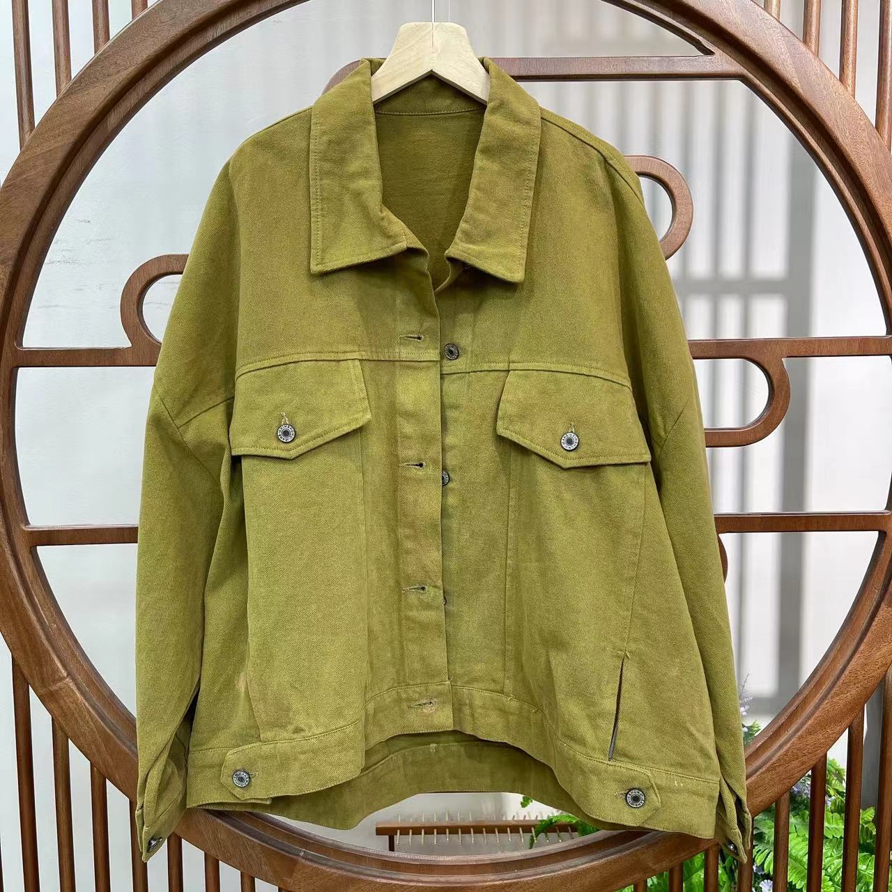 554新款百搭纯色水洗斜纹棉文艺宽松慵懒长袖开衫外套春款女款