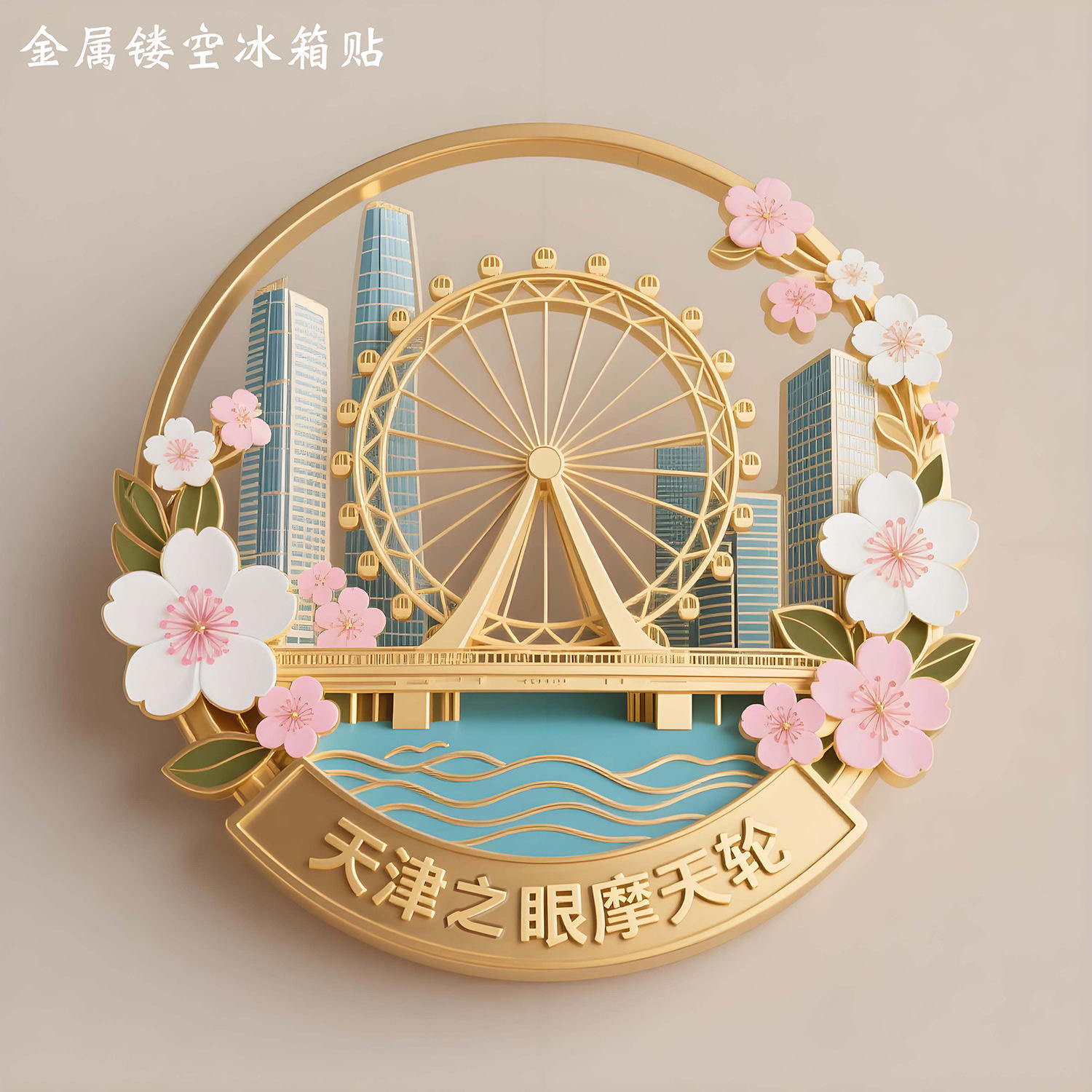 天津之眼摩天轮个性原创金属镂空冰箱贴磁吸旅游城市地标特色礼物